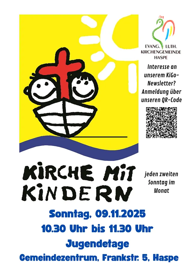 Innenansicht der Kirche mit Altar und Sitzreihen.