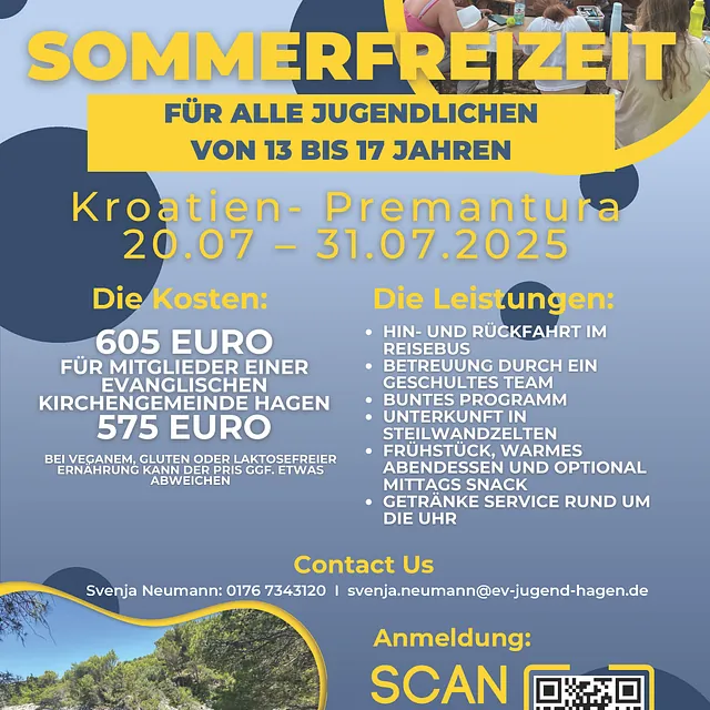 Flyer für die Jugend-Sommerfreizeit nach Kroatien 2025. Eins
